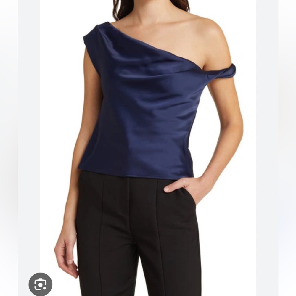 Wayf off the shoulder top satin navy blue